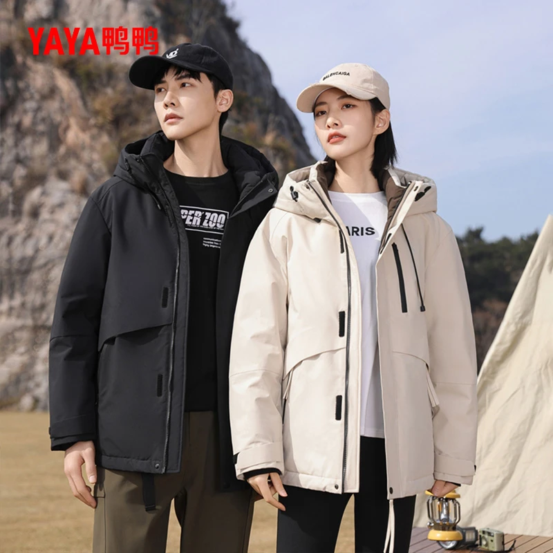 鸭鸭男女同款短款羽绒服鸭绒保暖连帽外套男士户外YE3B732607P