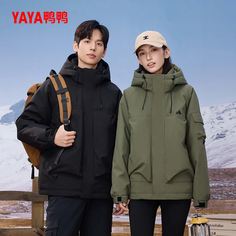 YAYA/鸭鸭羽绒服2024年冬季新款简约百搭厚款保暖鸭绒羽绒服48+25