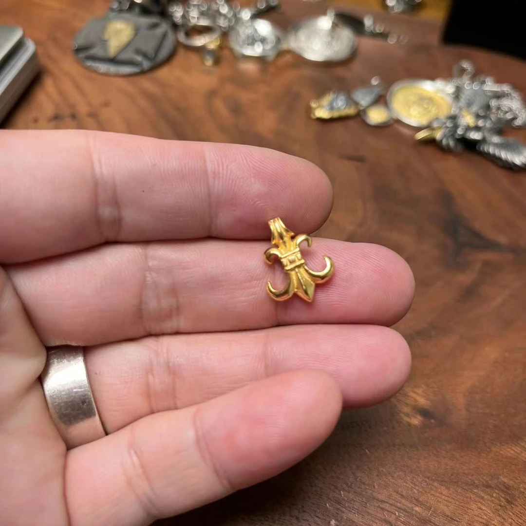 吊坠925银 D480船锚花镀金吊坠百搭复古简约精致做旧时尚精美小坠