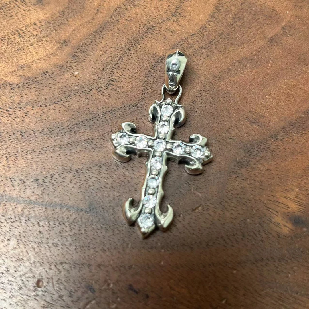 吊坠925银 D017火焰满镶十字吊坠百搭复古简约精致时尚精美个性