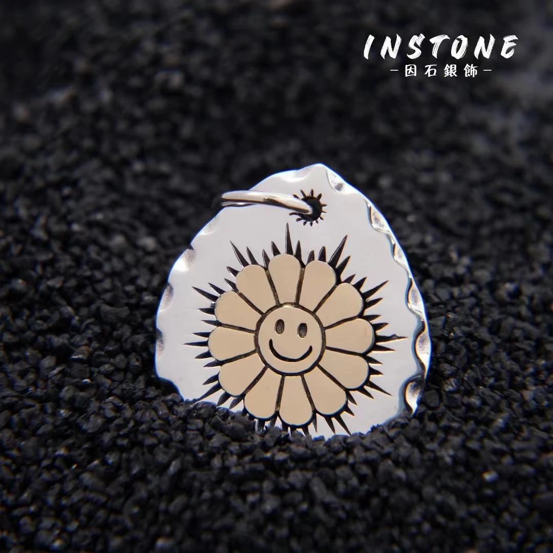 鸿聚隆 吊坠925银 NO197小众设计师款大号太阳花吊坠情侣个性