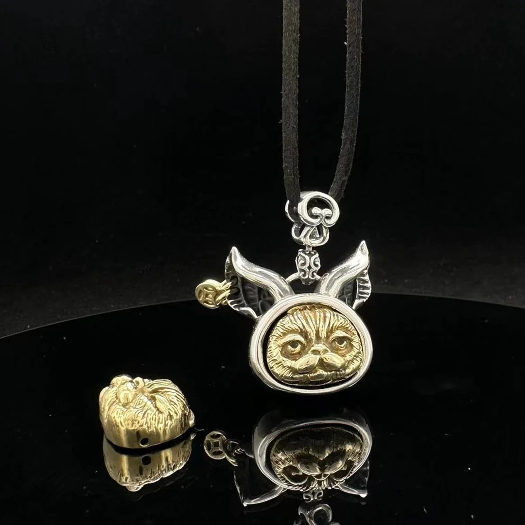 吊坠925银 NO188换脸猫黑色时尚素款手工可爱做旧小众欧美百搭