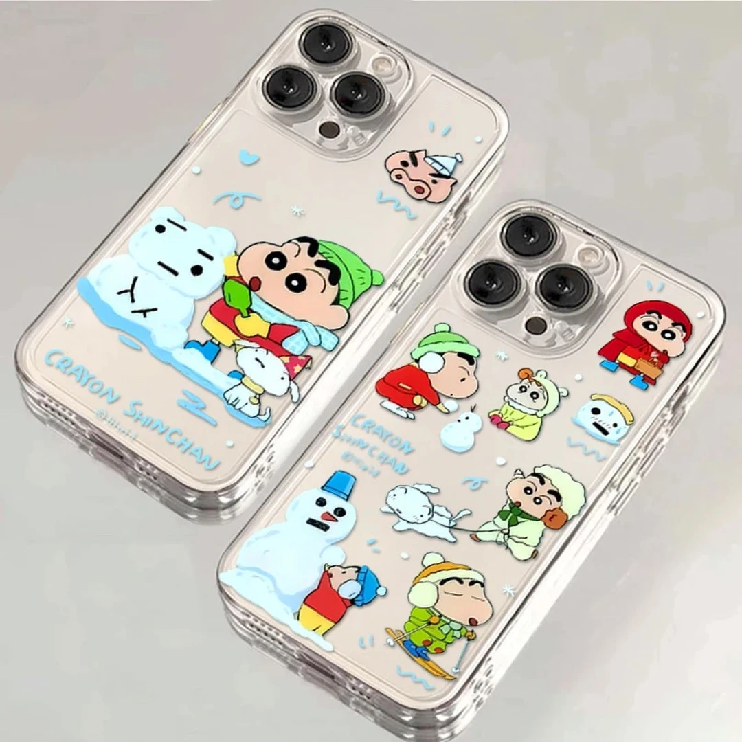 卡通小新雪人苹果15手机壳iPhone14透明13promax全包11防摔12软78