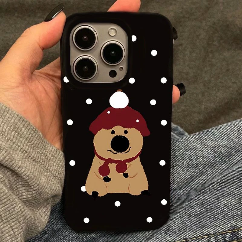 卡通下雪考拉苹果15手机壳iPhone13promax酒红14plus防摔12软壳11