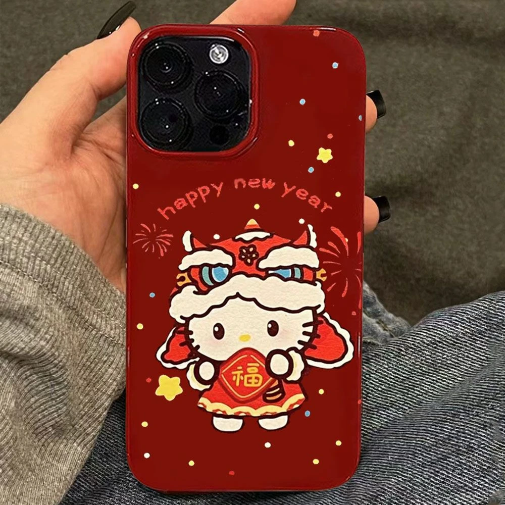 新年龙头KT猫福苹果15手机壳iPhone13promax酒红14plus防摔12软11