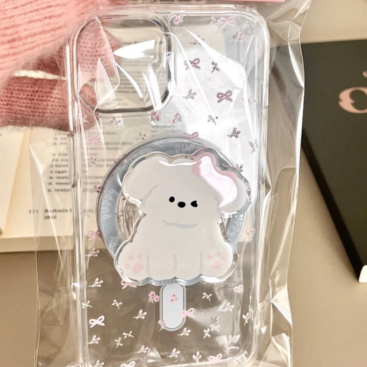 卡通可爱小狗透明磁吸壳适用13苹果16手机壳iPhone15个性14promax