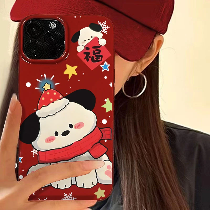 雪花星星小狗苹果15手机壳iPhone13promax酒红14plus防摔12软壳11