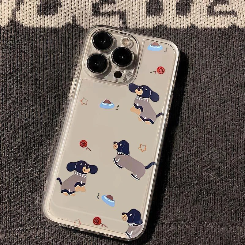 卡通腊肠狗苹果15手机壳iPhone14透明13promax全包11防摔12软壳78