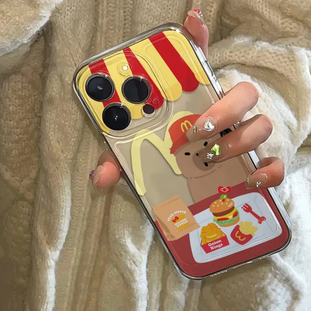 卡通麦乐水豚苹果15手机壳iPhone14透明13promax全包11防摔12软壳