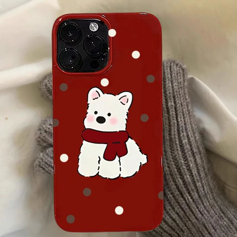 波点围巾狗适用苹果15手机壳iPhone13promax酒红14plus防摔12软11