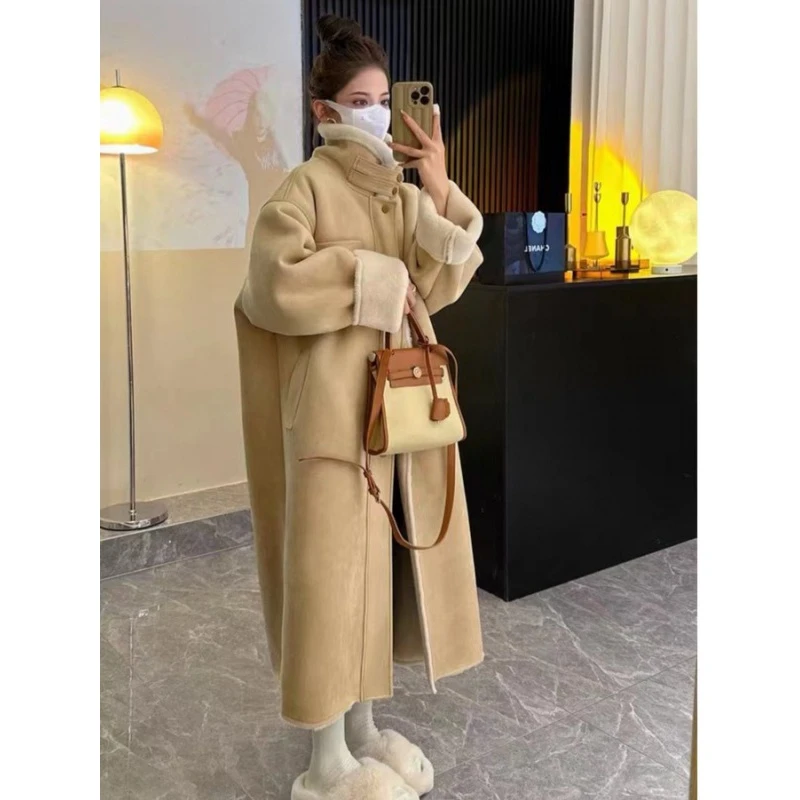 【晚晚专属】冬季新款韩版时尚加绒加厚长款外套保暖大衣女9957