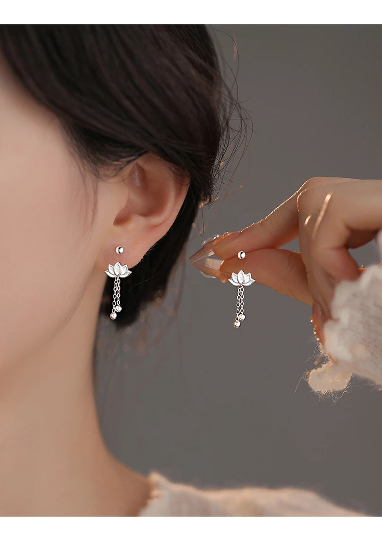 足银耳饰 999纯银莲花流苏耳钉轻奢气质耳环小众设计小巧时尚耳饰