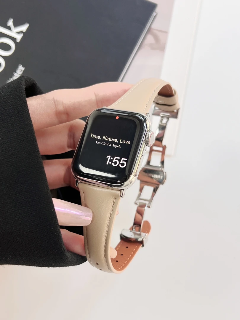 适用于iwatchS910蝴蝶扣细款真羊皮柔软星光watch456ses78代女款