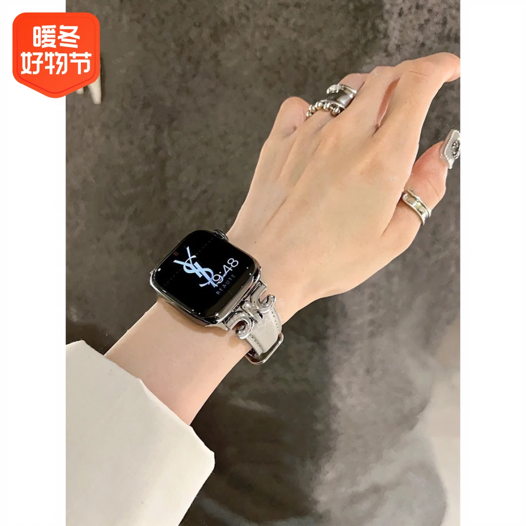 适用ins凯旋门watch8新款真皮金属表带果表手表765432小众se表带