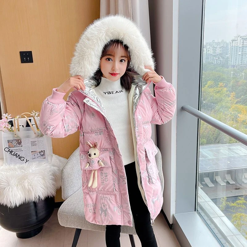 女童棉服2023秋冬季新款潮中大童百搭洋气中长款加绒加厚冬装外套