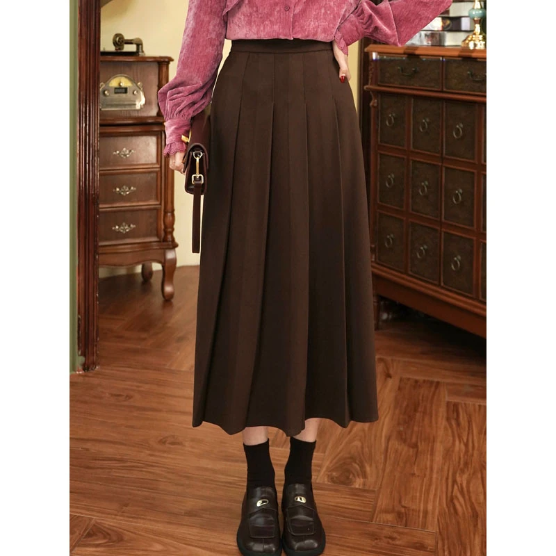 LIJIUJIU【绘秋】显瘦气质黑色复古毛呢中长款秋冬半身裙JZ2410039