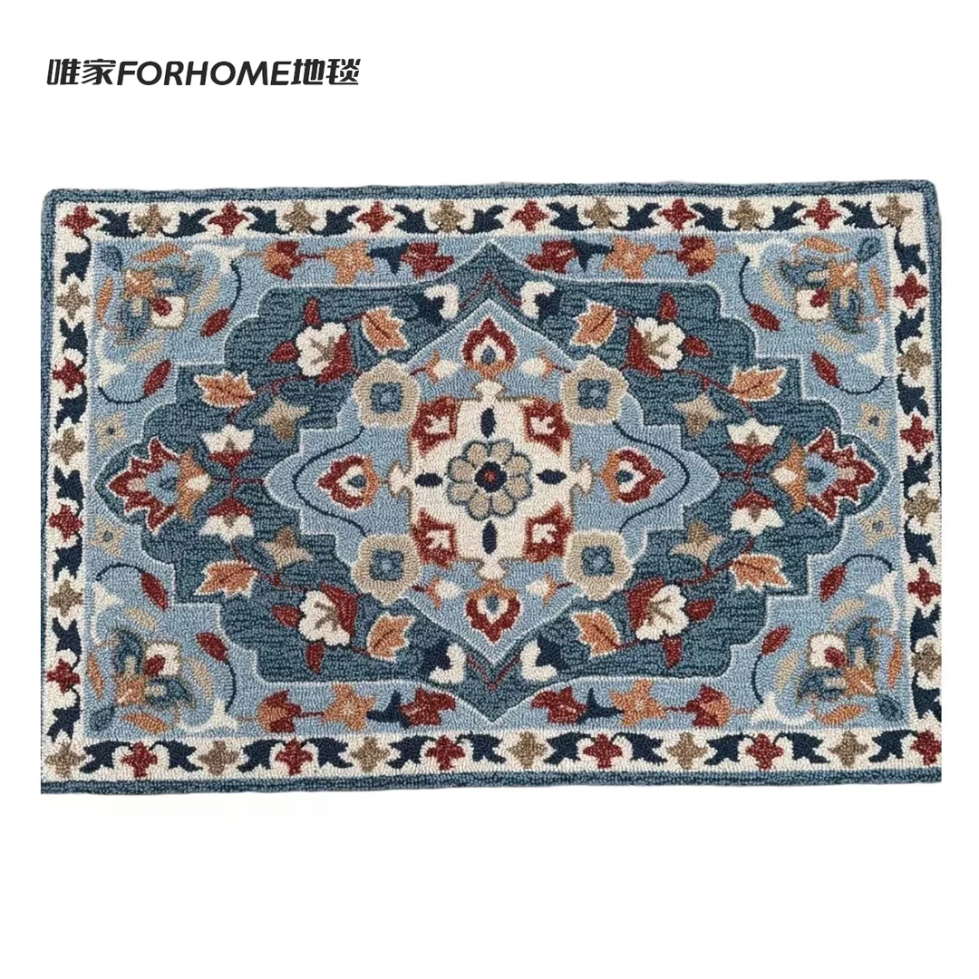 出口美国美式欧式加厚手工枪刺地毯复古波斯新中式入户地毯80*120