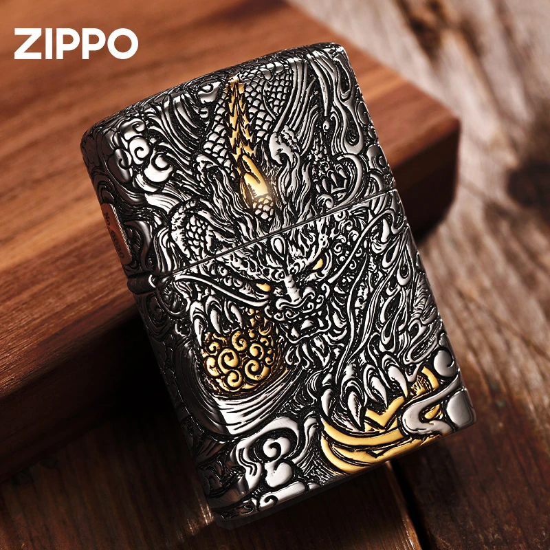 ZIPPO打火机错金套壳貔貅木盒高档精致防风原装男士送礼DY8902JY
