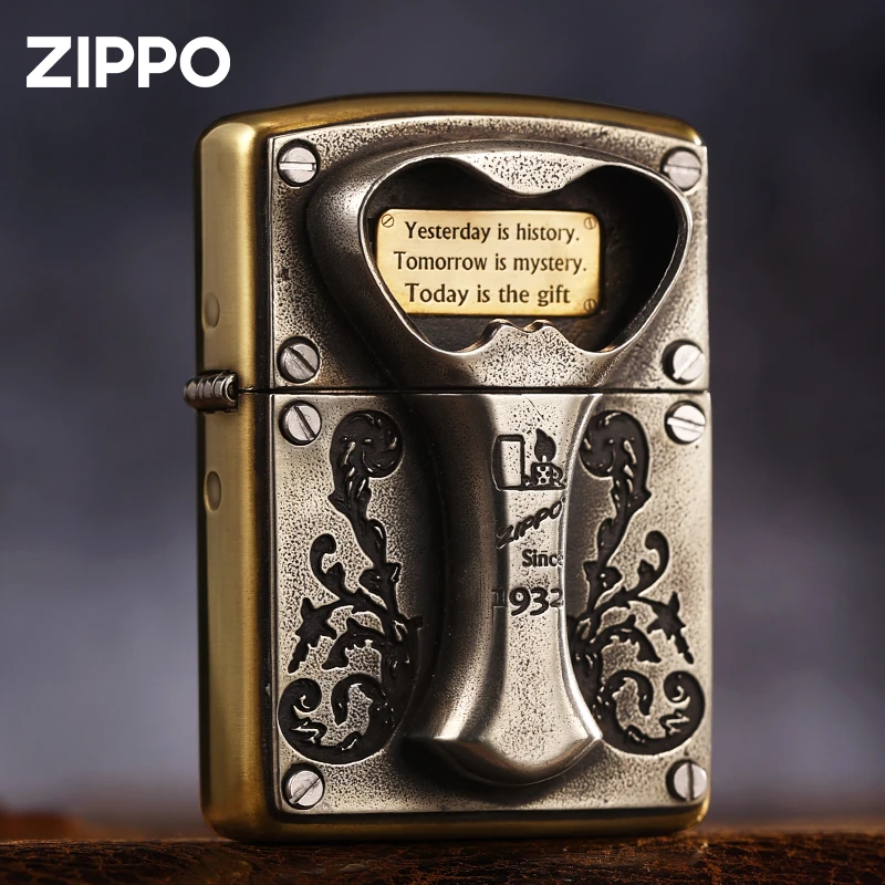 ZIPPO打火机盔甲贴章开瓶器防风原装复古男士送礼DYJ1X1