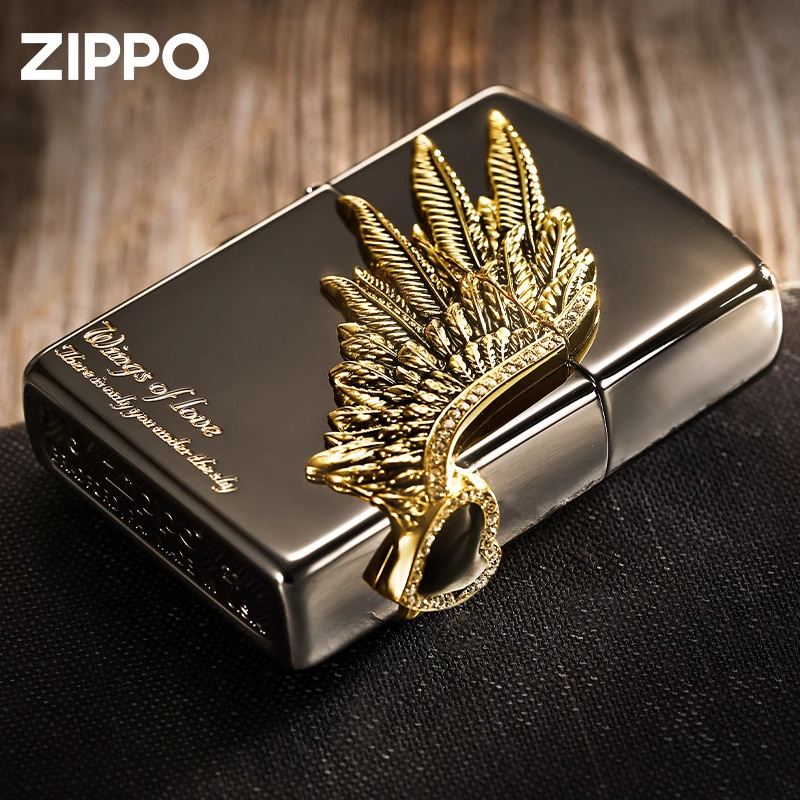 ZIPPO打火机太仓版黑冰爱神之翼镜面原装防风男士DYJ1