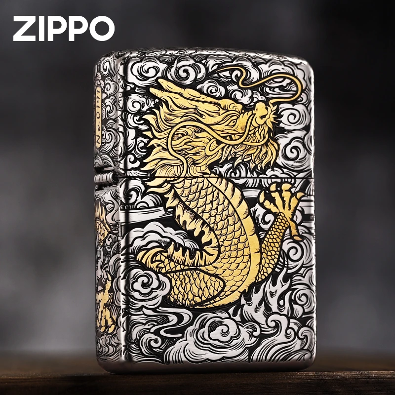 ZIPPO打火机DIY错金套壳中国龙防风原装高档精致花纹立体男士送礼