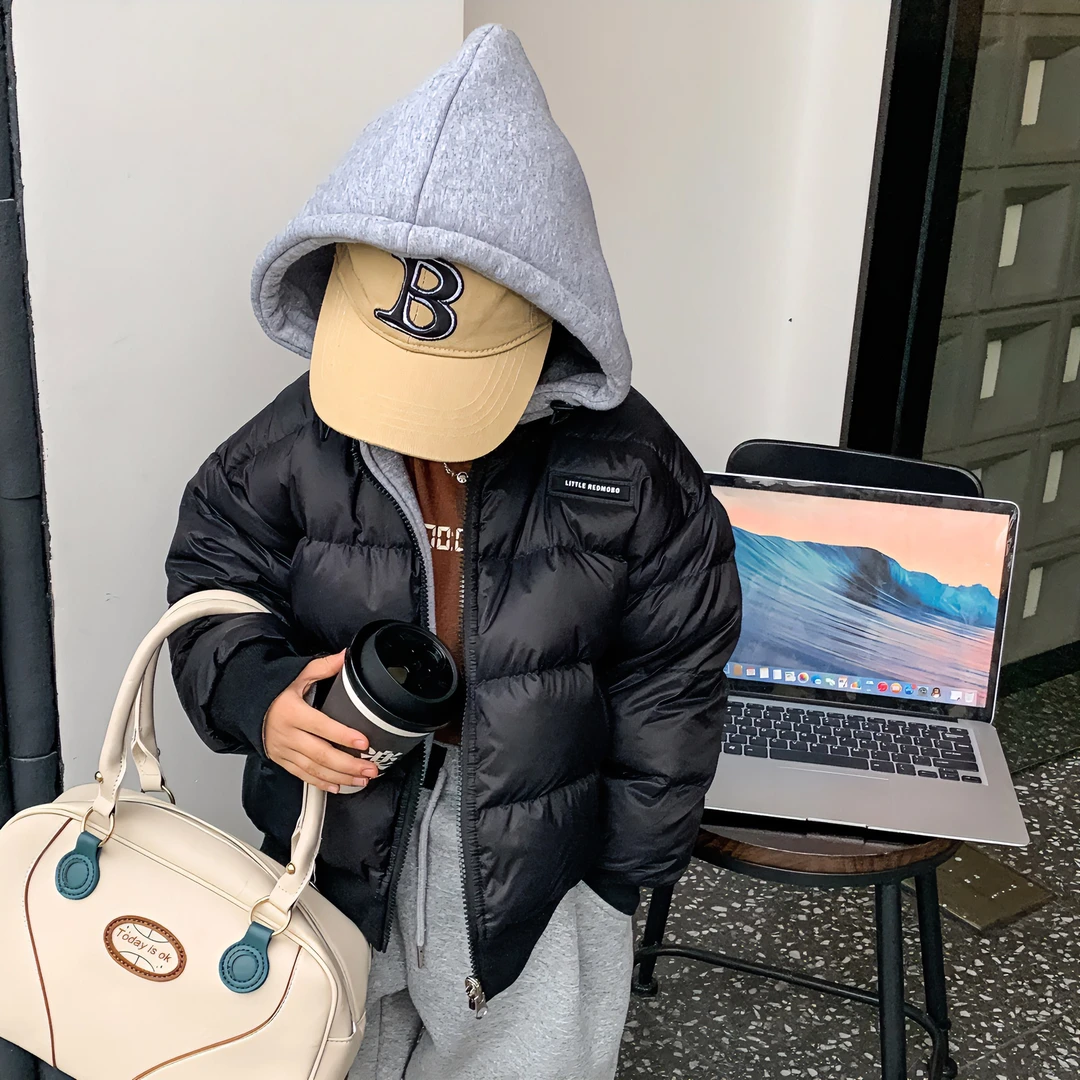 童装儿童羽绒服冬季新款连帽两面穿加厚保暖纯色中小童男孩外套潮