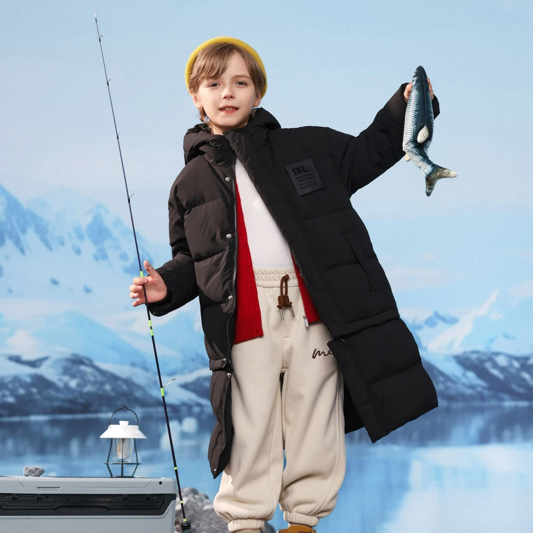 吉米妈【黑金】童装羽绒服男女童加厚防寒中大童连帽保暖SNS1856