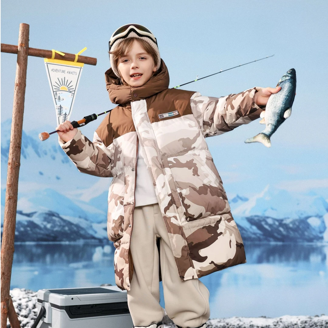 吉米妈·【半糖摩卡】男女童羽绒服冬季中长款连帽休闲时尚SNS1870