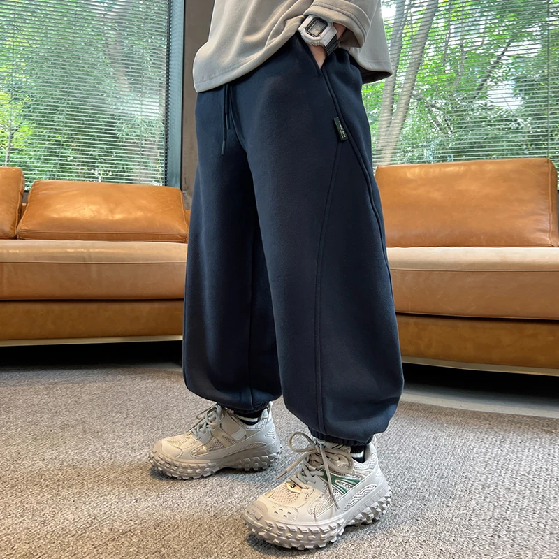 男童裤子加绒秋冬2023新款儿童一体绒运动裤中大童加厚卫裤23551