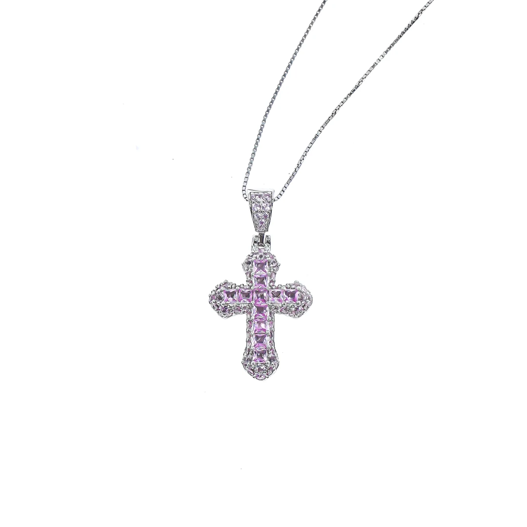 坠链均925银合成锆石 JOJO WIC MINI款粉色十字架轻奢男女情侣迷