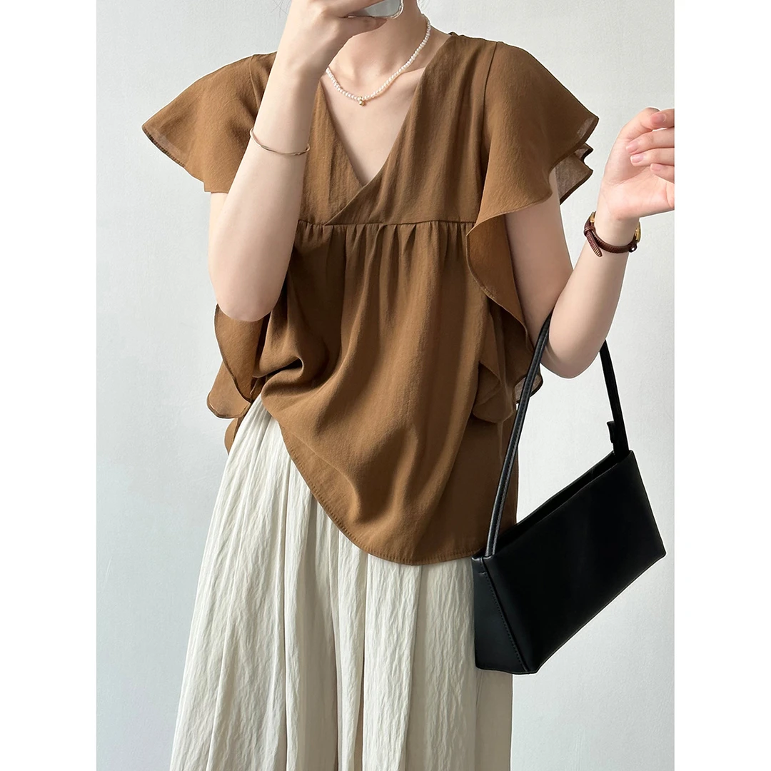 [清仓孤品]飞飞袖荷叶边法式小衬衫