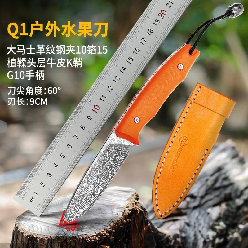 Q1大马士革纹钢夹10铬15水果刀