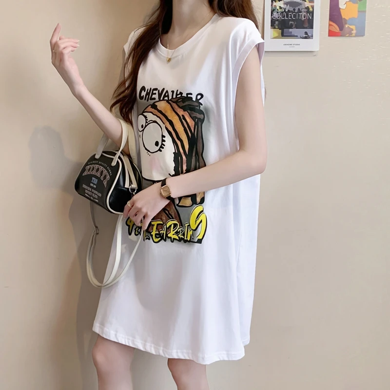 纯棉无袖坎肩T恤女夏季2024新款设计感时尚百搭长款休闲背心上衣