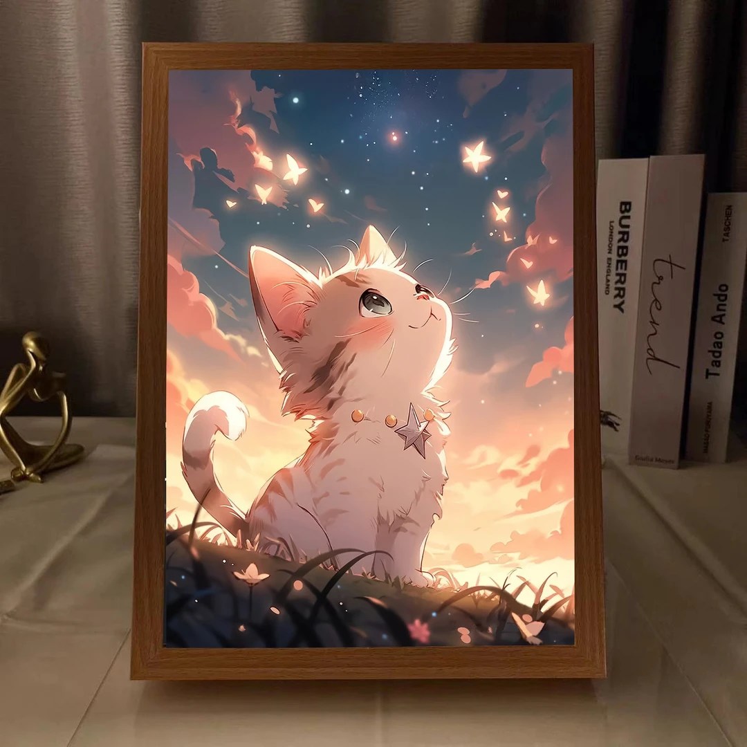 氛围灯画创意ins实木画相框桌面摆件床头小夜灯氛围灯LED灯光画