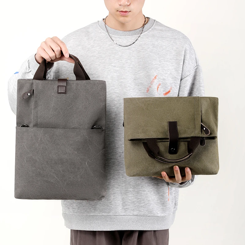 潮不儿男包简约帆布包轻便男士单肩包休闲公文包斜挎上班族文件包
