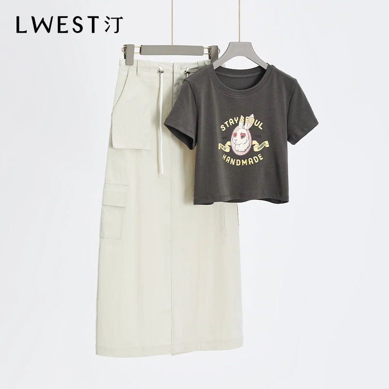 朗文斯汀夏装新款时尚印花上衣设计感半身裙组合套装LDMG32012744