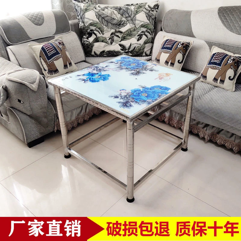 多功能家用不锈钢正方形烤火桌子电取暖简易餐桌折叠组装拆装式桌