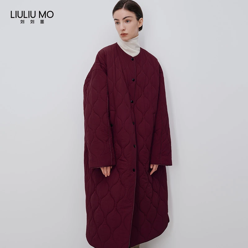 刘刘墨设计感复古保暖秋冬气质显白小众宽松红色圆领夹棉棉衣外套