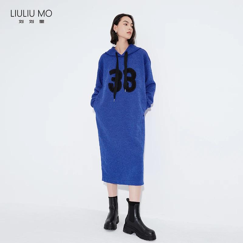 刘刘墨中长款连帽宽松连衣裙高贵上档次女装慵懒风裙子2308150502