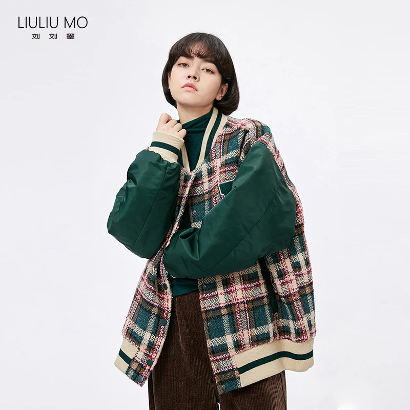 LIULIUMO宽松粗花呢棒球服夹克外套 2110150404