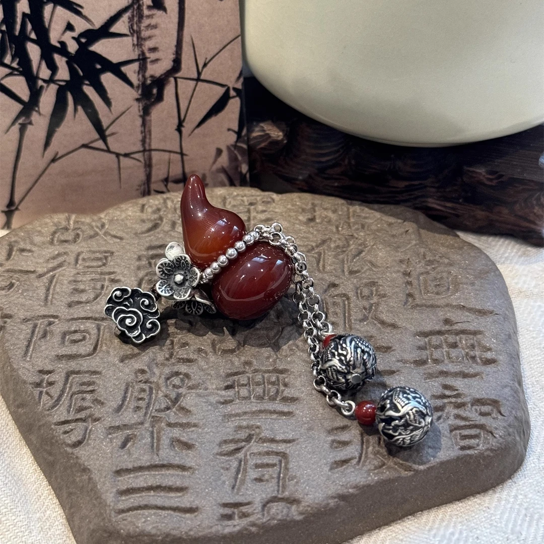 吊坠足银 M7956 红色葫芦龙凤珠流苏花朵吊坠复古百搭民族风挂坠