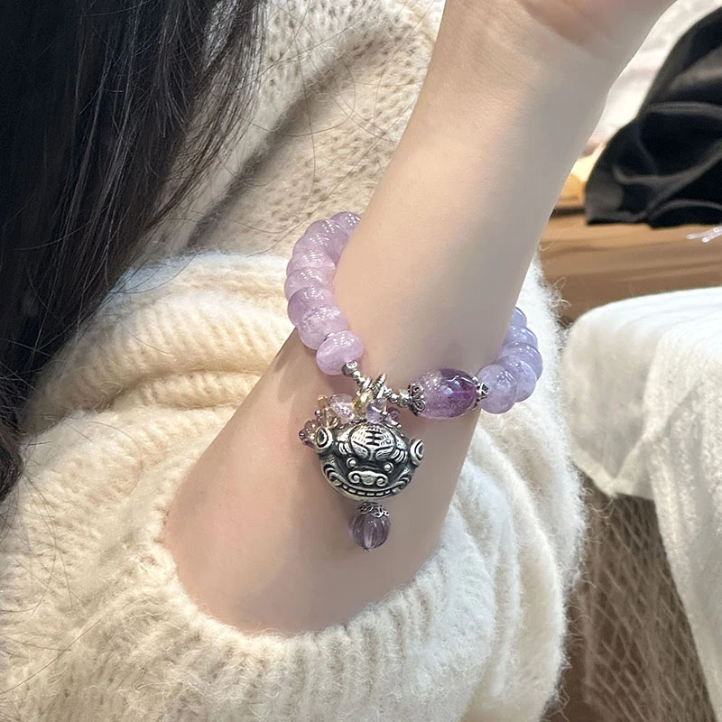 足银手链 S09058 吞米兽瓜珠紫色串珠手链女复古百搭新中式民族风