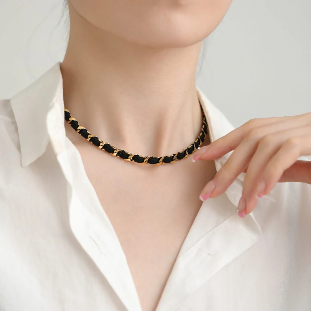 VANTIA/梵缇娅 链子925银皮质 N10866<轻奢香风>链条皮绳项链颈链