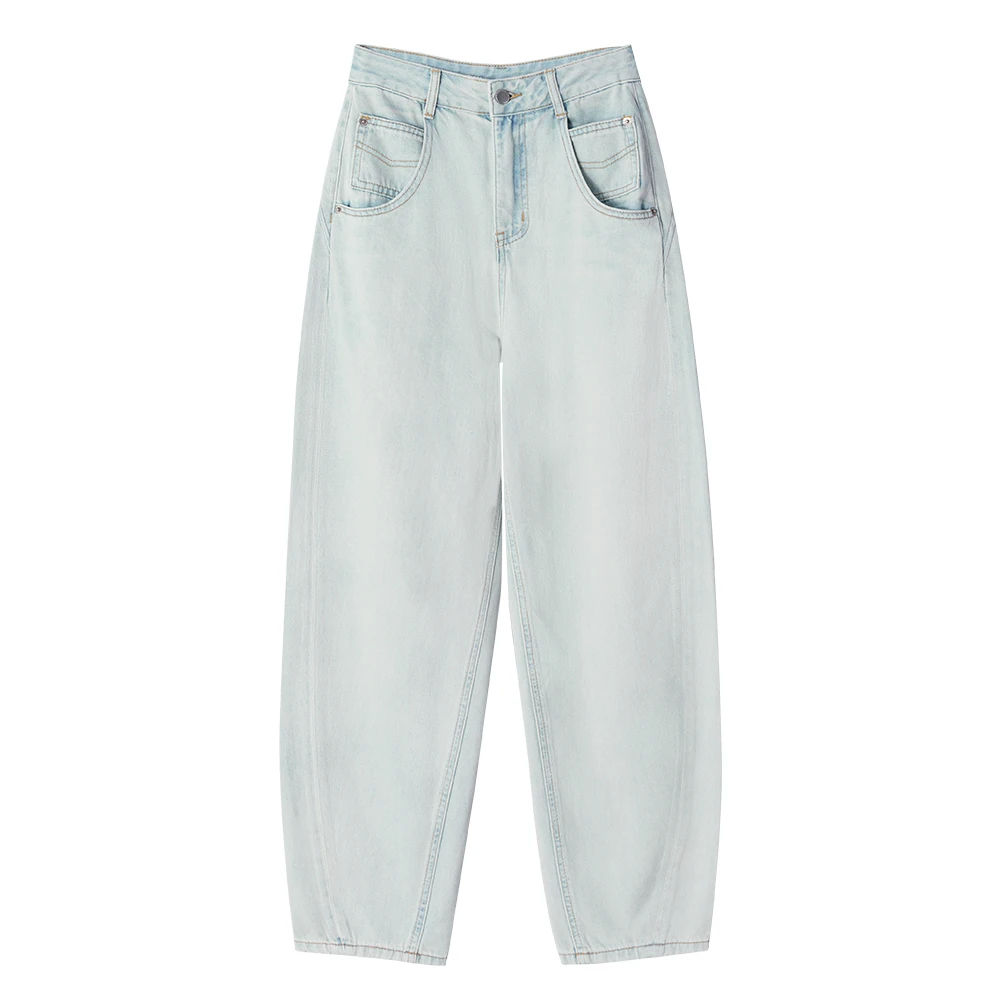 现货香蕉裤夏季冰蓝色休闲宽松牛仔裤高腰显高显瘦百搭女装薄款