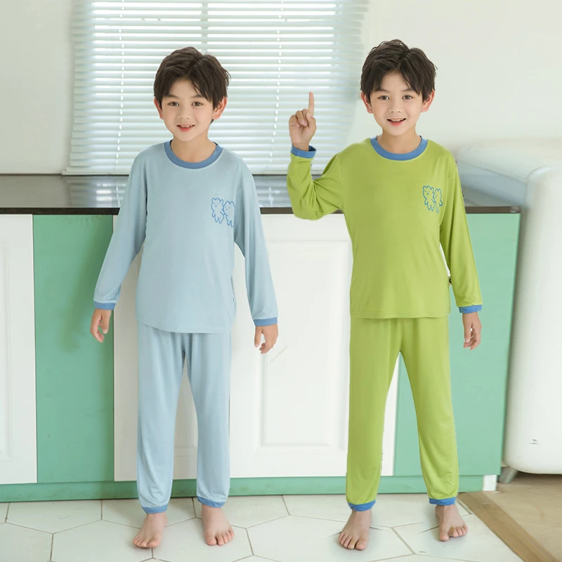 儿童莫代尔春秋睡衣薄款男童长袖中大童家居服套装男孩宝秋衣秋裤