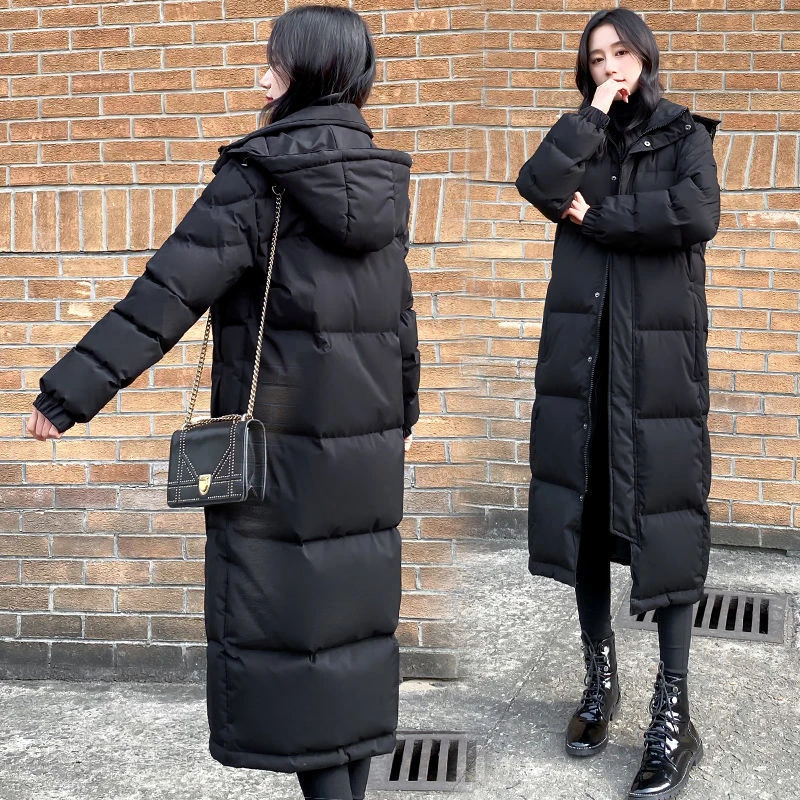 新款黑色羽绒服2023年新款女冬情侣加厚长款羽绒服长过膝到