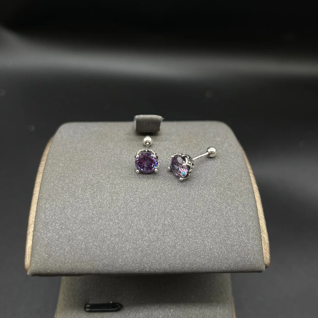925银合成锆石耳饰 复古克罗扭螺丝耳钉YED001-4紫