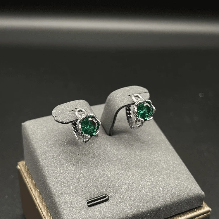 925银合成锆石耳饰 绿色童军花耳扣YEH032-1绿
