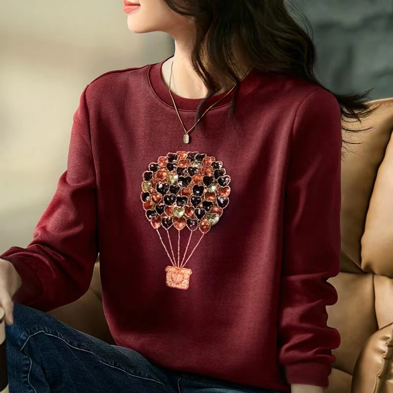 【浪漫气球】加厚宽松卫衣圆领长袖休闲刺绣百搭显瘦上衣