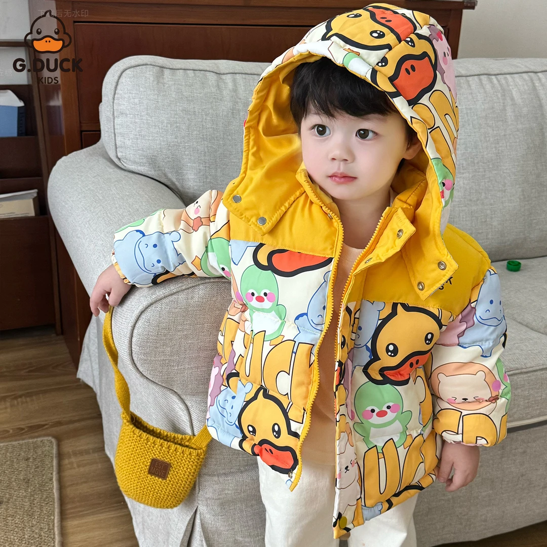 小黄鸭儿童黑金棉服男童加厚外套女童棉袄